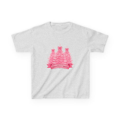 Pink Farm Fresh Christmas Tree Dino Tee - Kids Holiday Shirt