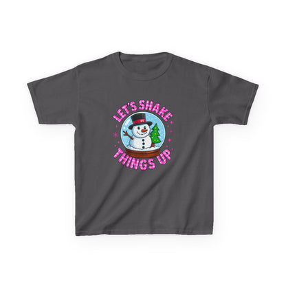 Shake Things Up! Snowman & Dino Christmas Kids Tee