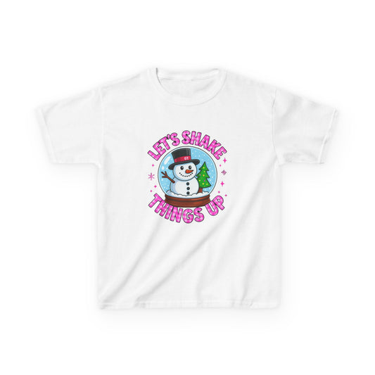 Shake Things Up! Snowman & Dino Christmas Kids Tee