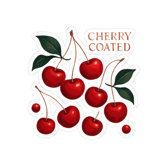 Cherry Coated Kiss-Cut Sticker — Retro Red Cherry Laptop Decal