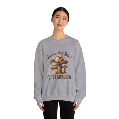 Crewneck Sweatshirt — "Independent Spirit, Quiet Swagger" Western Hat Graphic