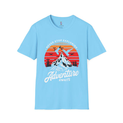 Adventure Awaits T-Shirt | Unisex Softstyle Tee | Perfect for Travel Lovers, Outdoor Adventures, Camping, Nature Gifts, Explore