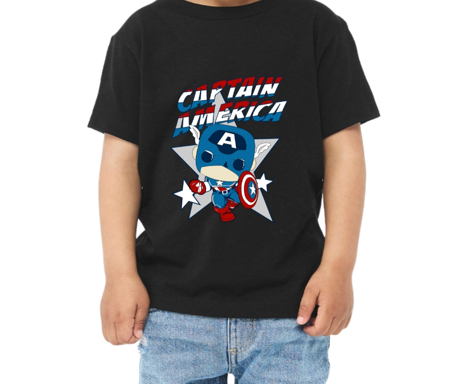 Cap America Kid Black  T-Shirt