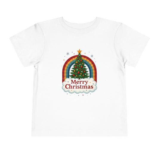 Merry Christmas Plaid Rainbow Tree Toddler Tee