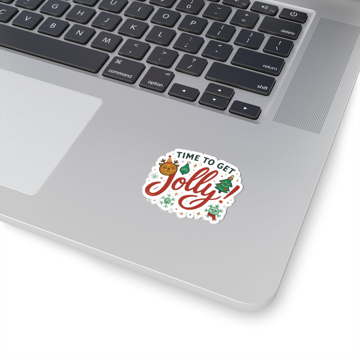 Time to Get Jolly! Christmas Kiss-Cut Sticker — Holiday Reindeer & Tree Decal