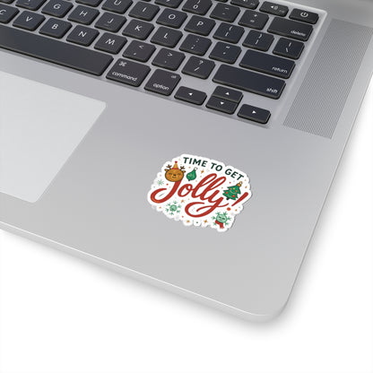 Time to Get Jolly! Christmas Kiss-Cut Sticker — Holiday Reindeer & Tree Decal