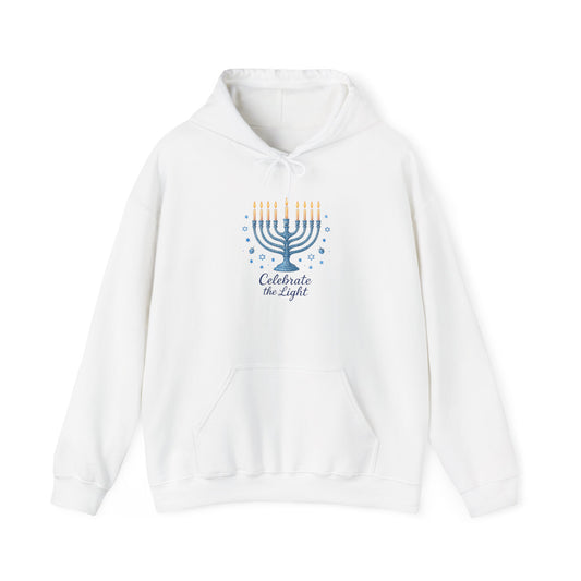 Hanukkah Menorah Hoodie - "Celebrate the Light" Holiday Sweatshirt