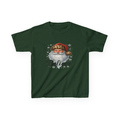 Leopard Print Santa 'Believe' Kids Christmas Tee