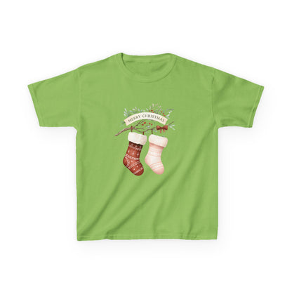 Dino Stocking Christmas Tee - Kids Holiday Shirt