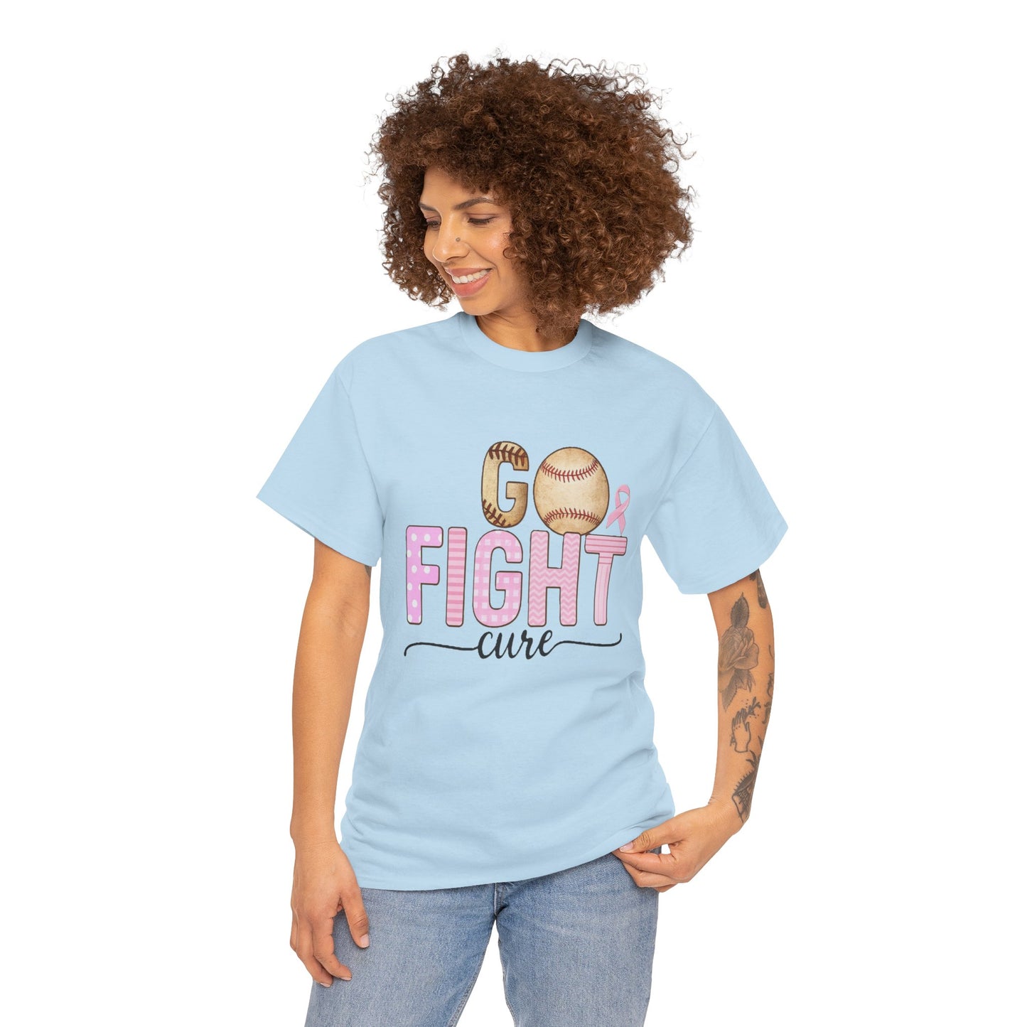 Go Fight Cure Baseball Pink Ribbon Awareness Tee