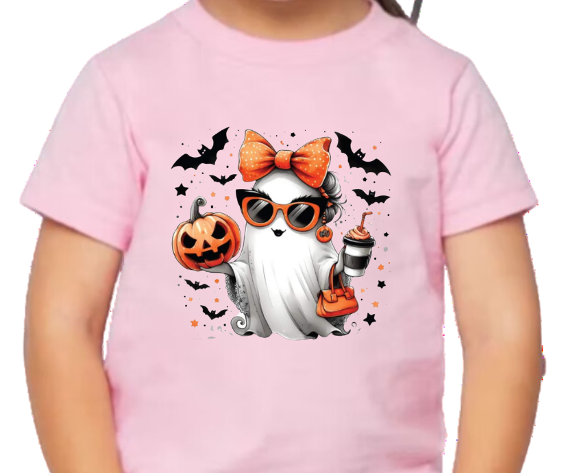 Halloween Ghost With Orange Bow Kids T-Shirt