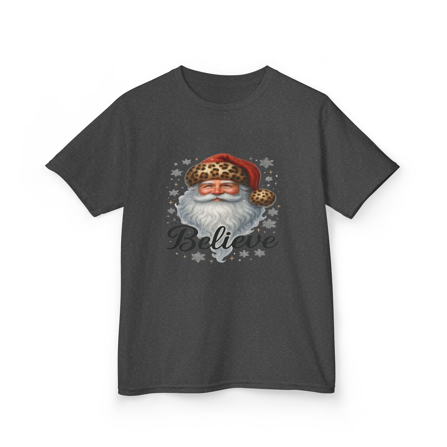 Leopard Print Santa 'Believe' Kids Christmas Tee