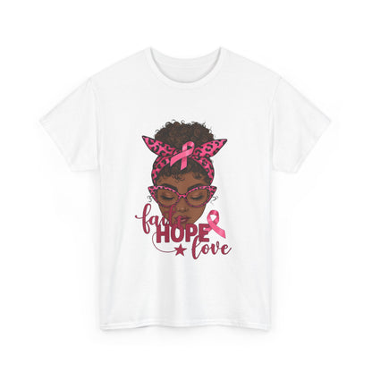 Hope Love Faith Black Woman Pink Ribbon Tee