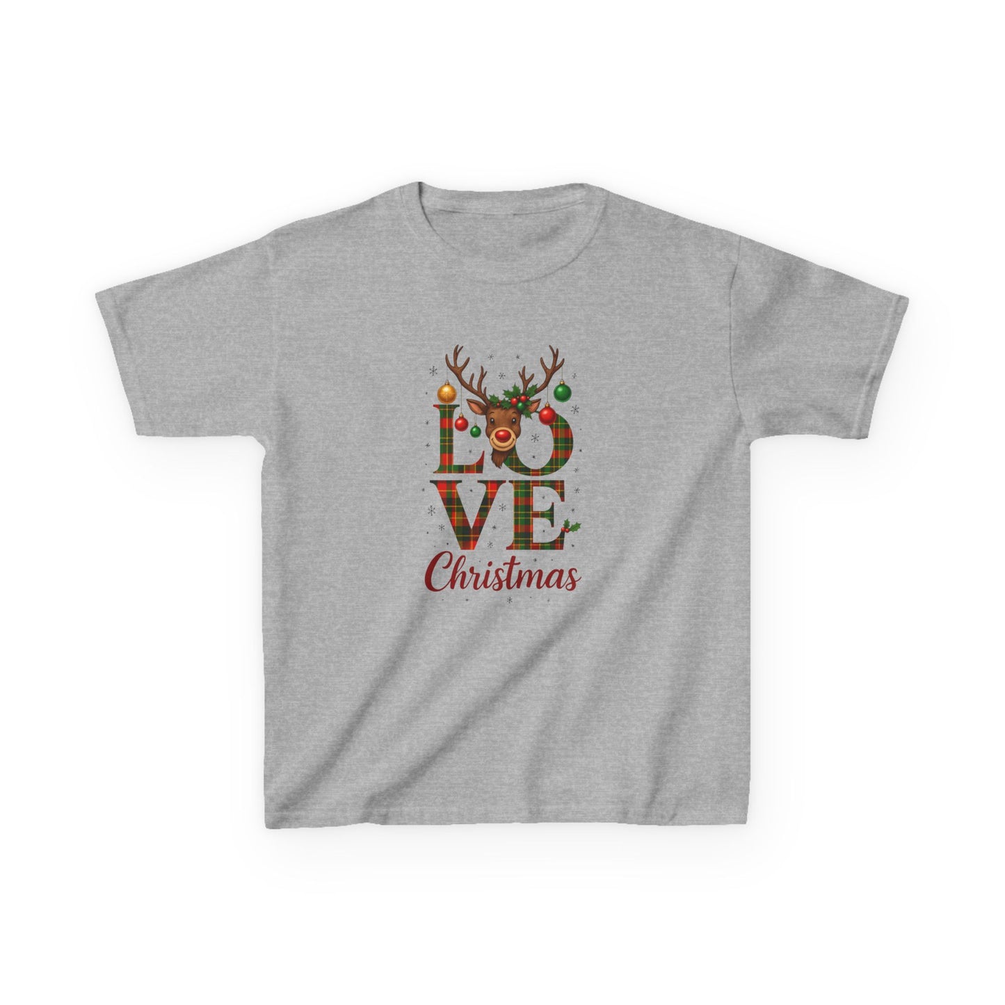 LOVE Christmas Reindeer Kids Tee - Holiday Dinosaur