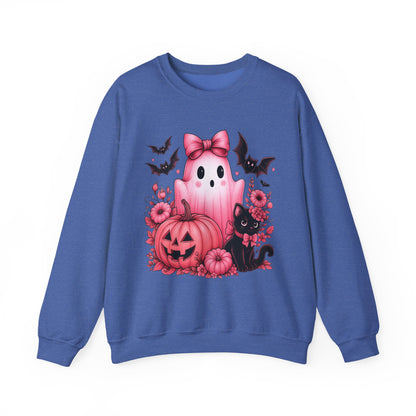 Pink Ghost & Pumpkin Halloween Crewneck Sweatshirt