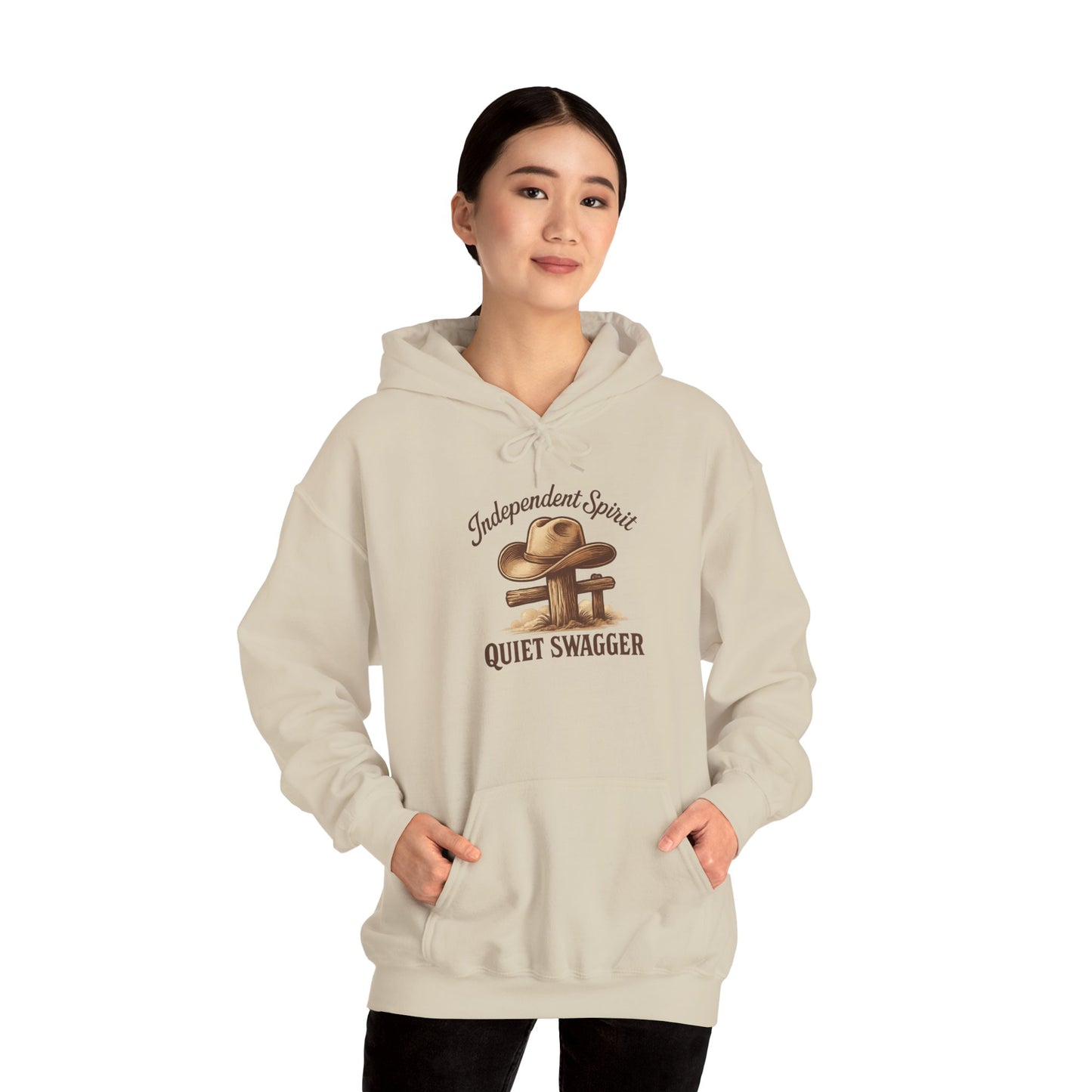 Quiet Swagger Hoodie – "Independent Spirit" Cowboy Hat Graphic Pullover