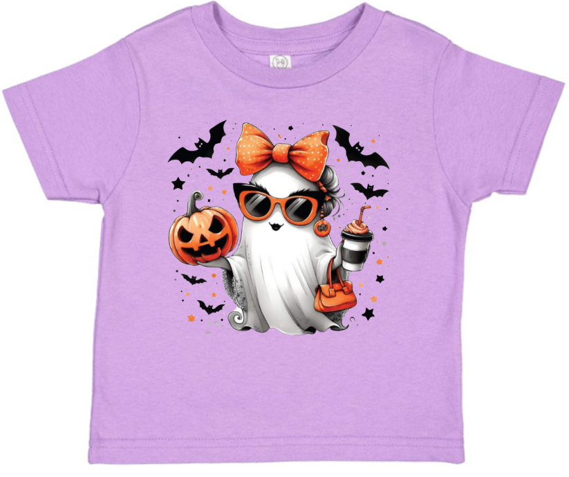 Halloween Ghost With Orange Bow Kids T-Shirt