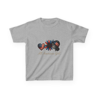 All American Girl Dinosaur Tee - Patriotic Kids Shirt