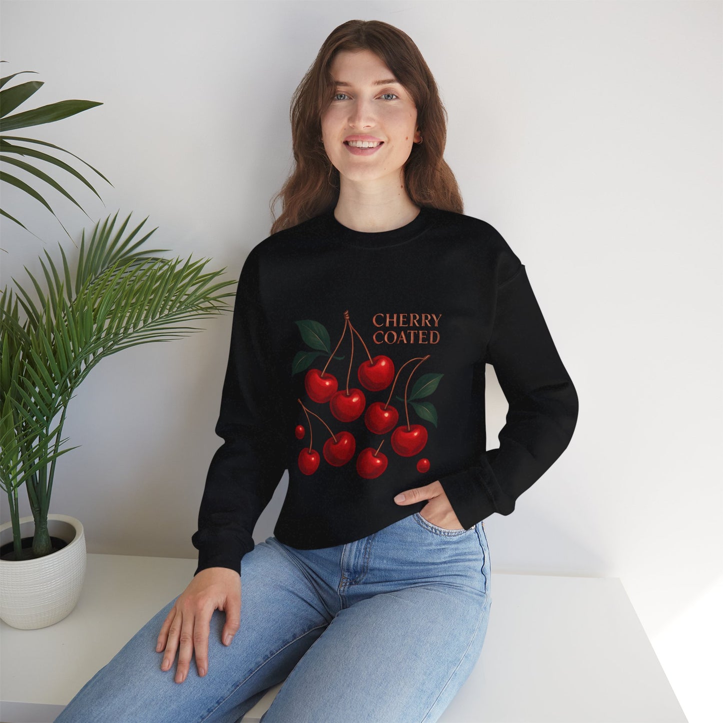 Cherry Coated Crewneck Sweatshirt — Retro Cherry Graphic Pullover