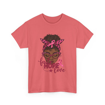 Hope Love Faith Black Woman Pink Ribbon Tee