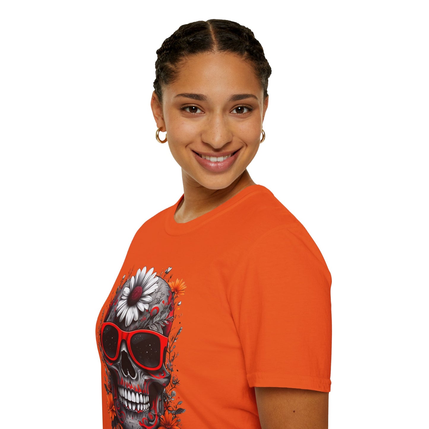 Skull & Flower Graphic T-Shirt, Unisex Casual Tee, Edgy Fashion Wear, Festival Outfit, Gift for Halloween & Day of the Dead