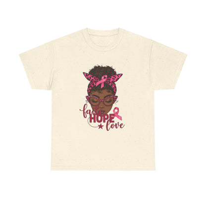 Hope Love Faith Black Woman Pink Ribbon Tee