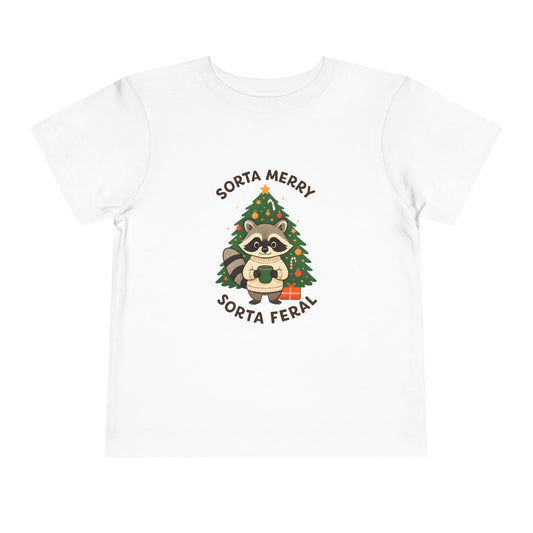 Sorta Merry Sorta Feral Raccoon Toddler Christmas Tee