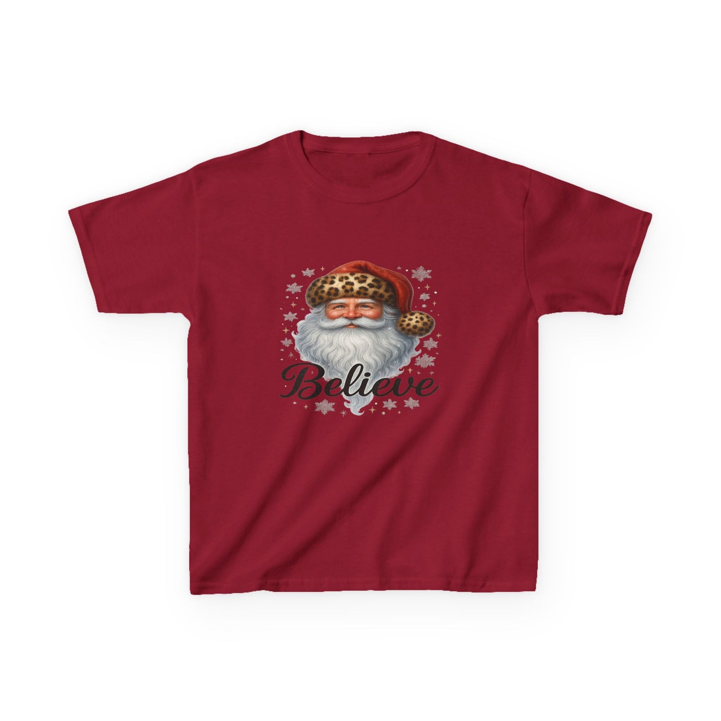Leopard Print Santa 'Believe' Kids Christmas Tee