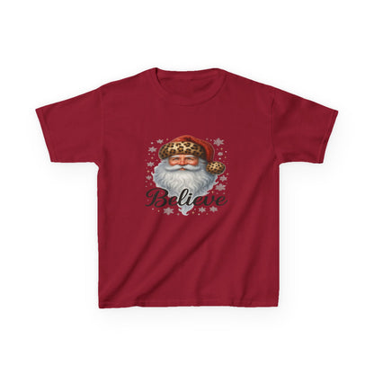 Leopard Print Santa 'Believe' Kids Christmas Tee
