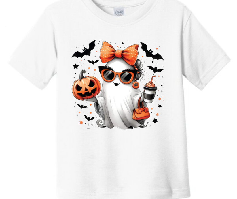 Halloween Ghost With Orange Bow Kids T-Shirt