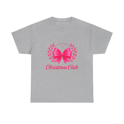 Christmas Tee with Pink Bow and Candy Cane Christmas Club Text