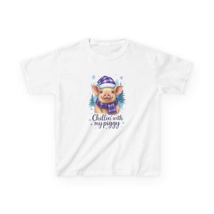 Chillin' Piggy Dino Christmas Tee - Kids Holiday Shirt