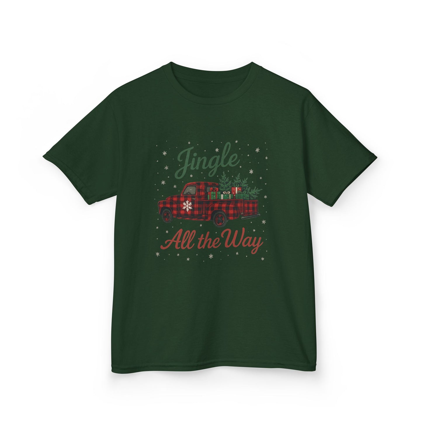 Jingle All The Way Dino Truck Kids Christmas Tee