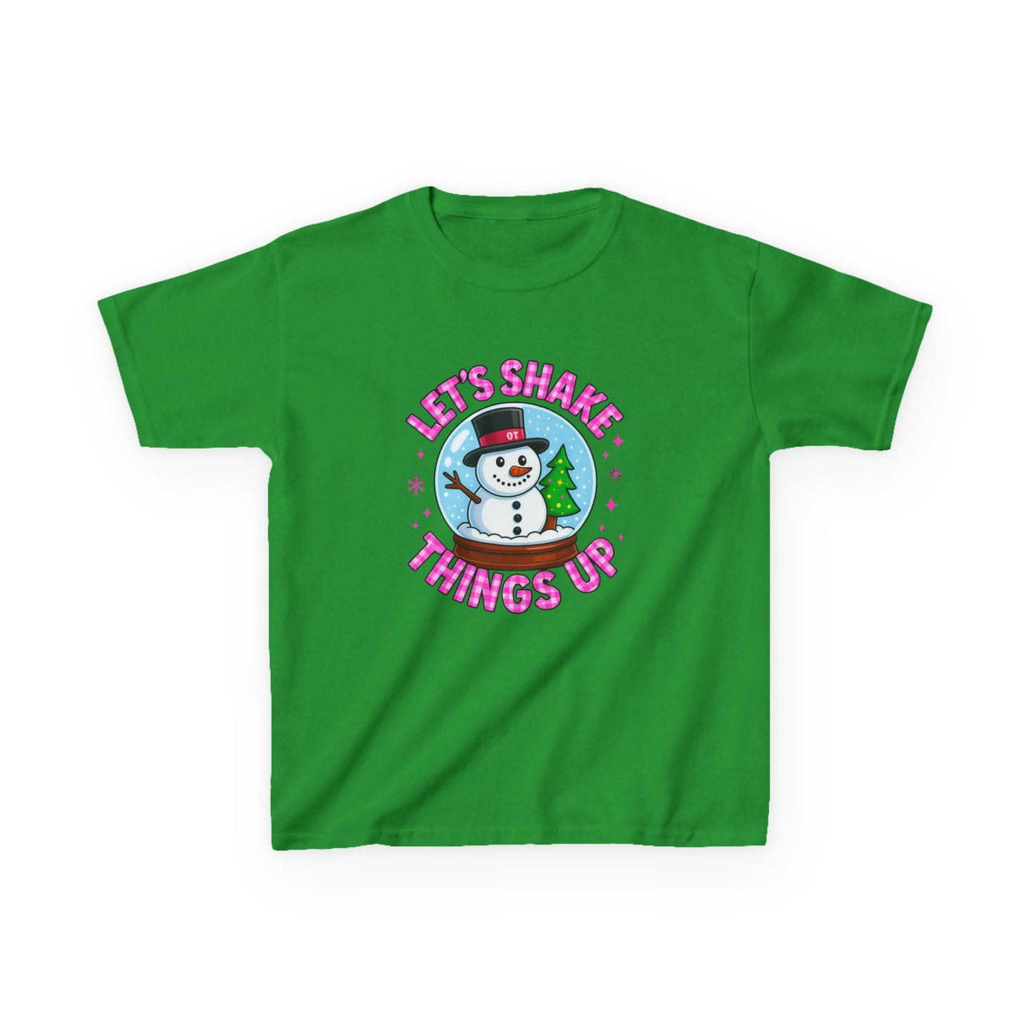Shake Things Up! Snowman & Dino Christmas Kids Tee