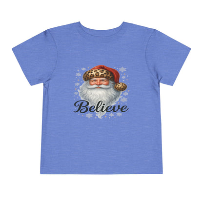 Believe Santa Leopard Print Toddler Christmas Tee
