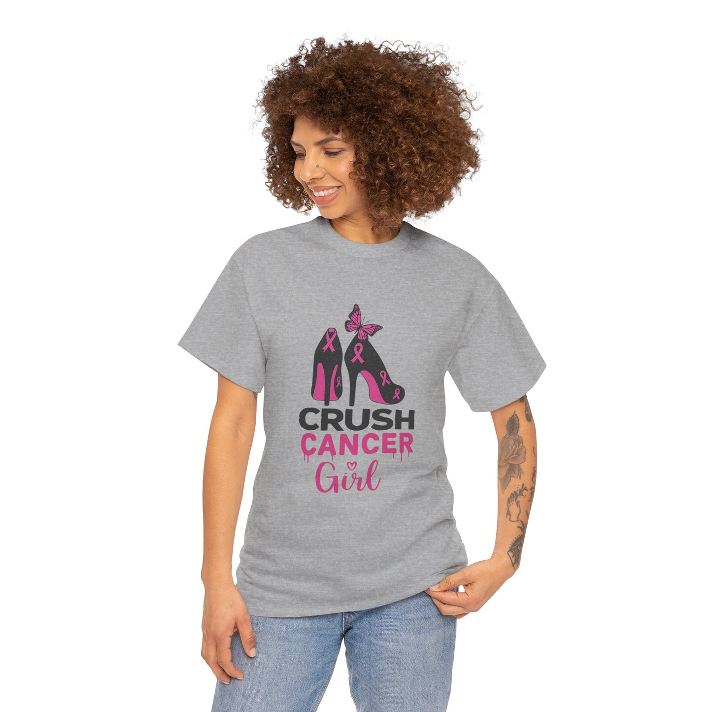 Crush Cancer Girl Tee: High Heels, Pink Ribbon, Hope