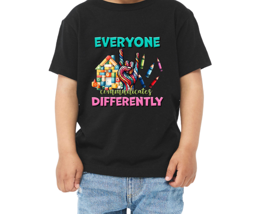 Everyone Communicates Differently Autism Kid Black T-Shirt