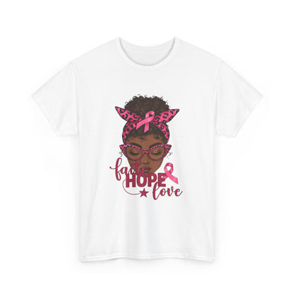 Hope Love Faith Black Woman Pink Ribbon Tee