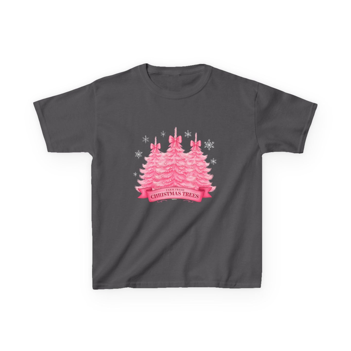 Pink Farm Fresh Christmas Tree Dino Tee - Kids Holiday Shirt