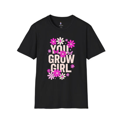 Floral Grow Girl T-Shirt, Cute Graphic Tee, Gift for Plant Lovers, Spring Fashion, Nature Lover Apparel