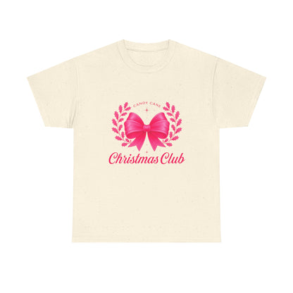 Christmas Tee with Pink Bow and Candy Cane Christmas Club Text
