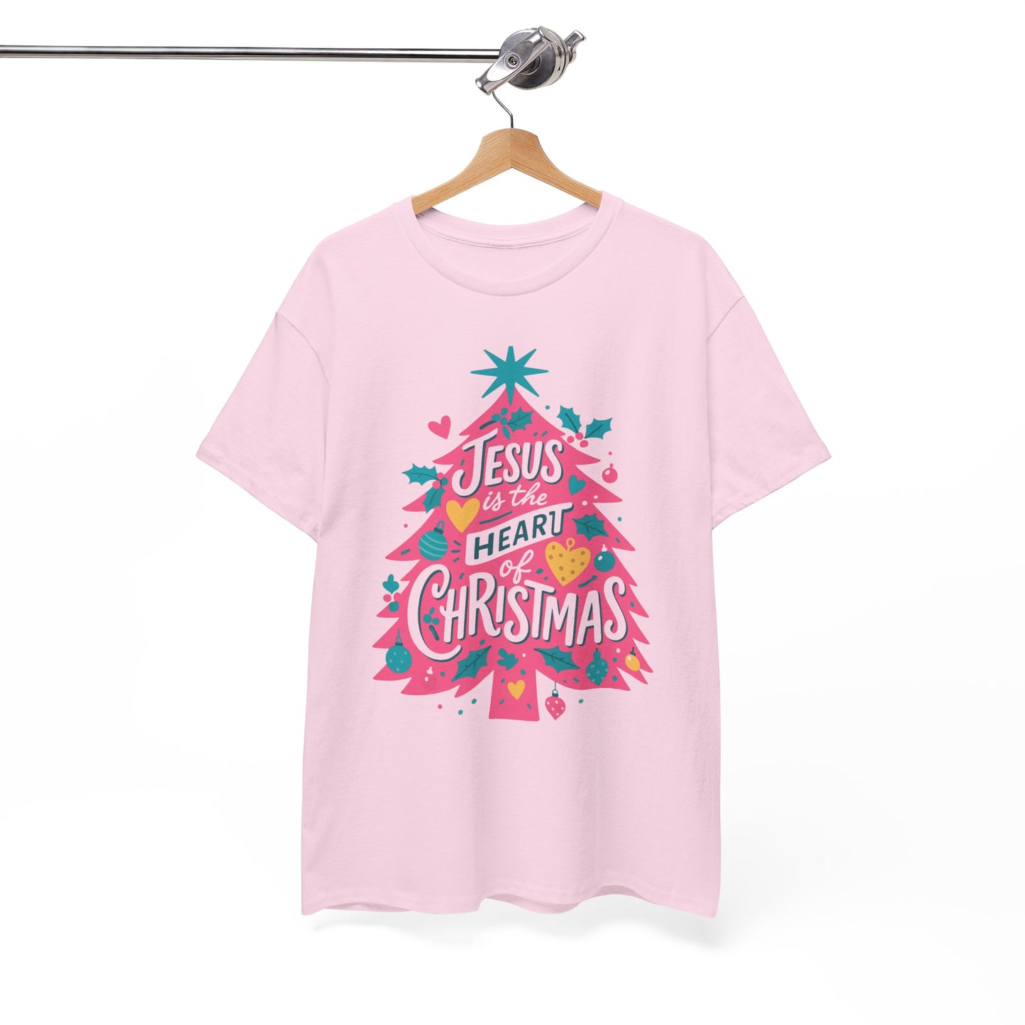 Jesus is the Heart of Christmas Pink Tree Tee