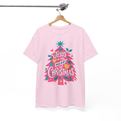 Jesus is the Heart of Christmas Pink Tree Tee