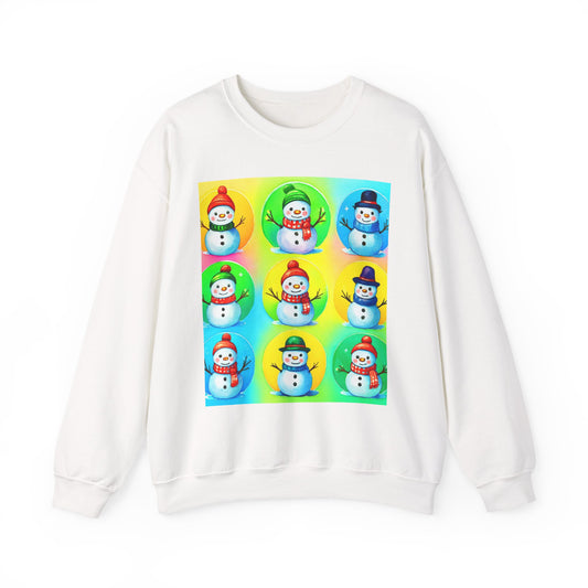 Snowmen Grid Crewneck Sweatshirt - Holiday Cartoon Style