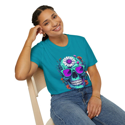 Vibrant Skull Graphic Tee, Edgy Unisex T-Shirt, Festival Wear, Vintage Inspired Tops, Halloween Must-Have, Cool Casual Style