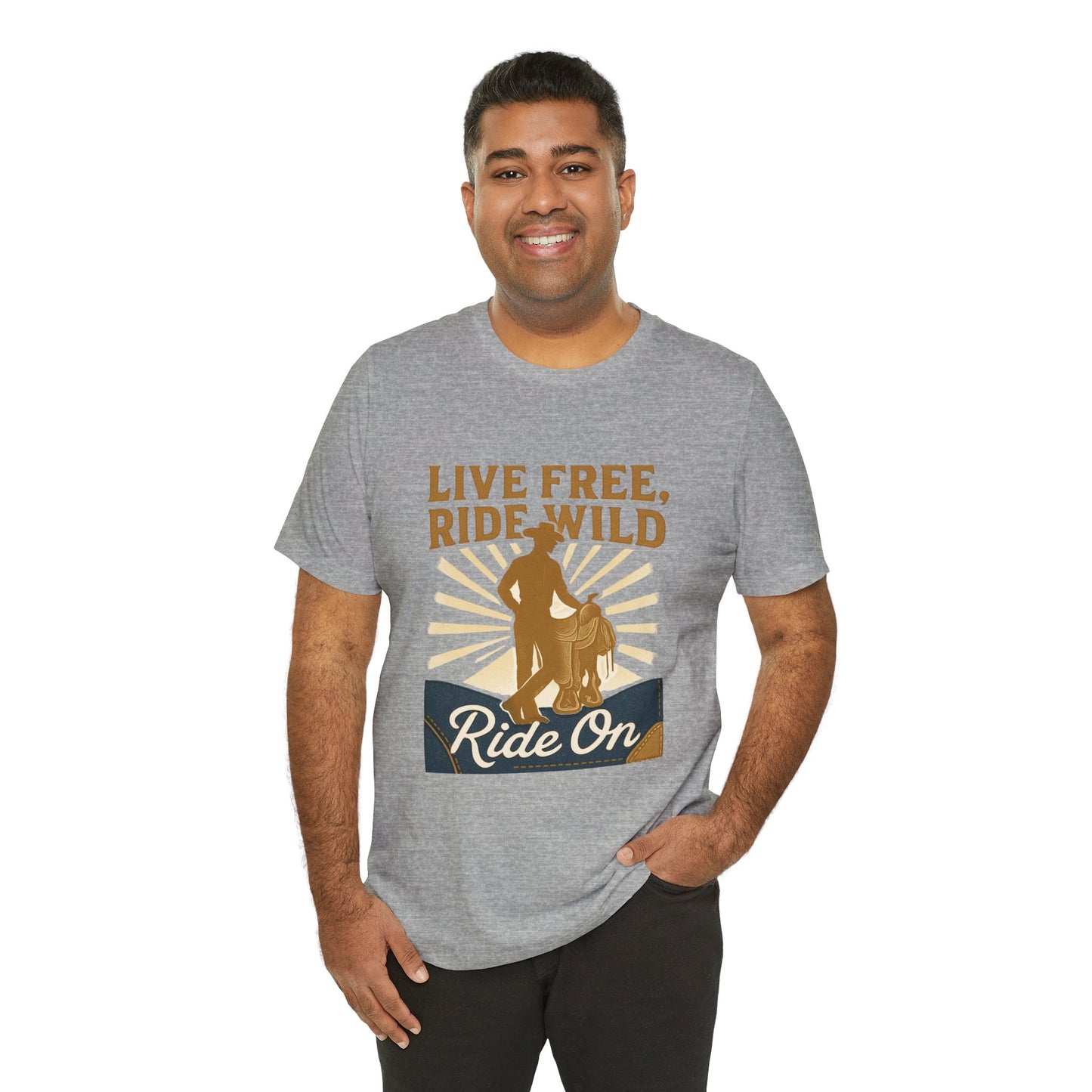 Live Free, Ride Wild Cowboy T‑Shirt — 'Ride On' Western Rodeo Graphic Tee