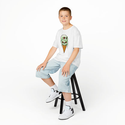 Kids Skull Ice Cream Tee, Cute T-Shirt for Kids, Halloween Apparel, Year-Round Fun, Trendy Summer Wear, Unique Gift Idea