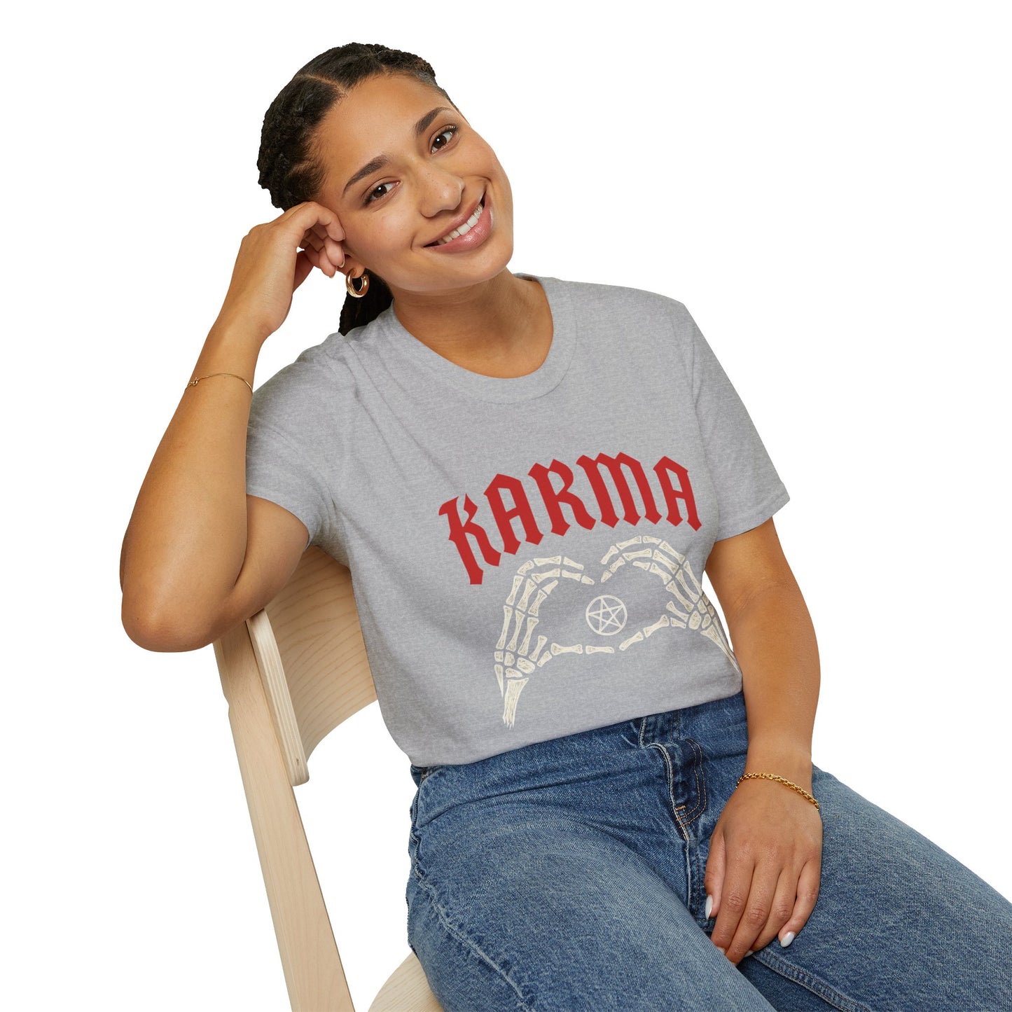 Karma Skeleton Hands T-Shirt, Unisex Softstyle Tee, Graphic Tee, Alternative Fashion, Halloween Gift, Casual Wear, Motivational Top