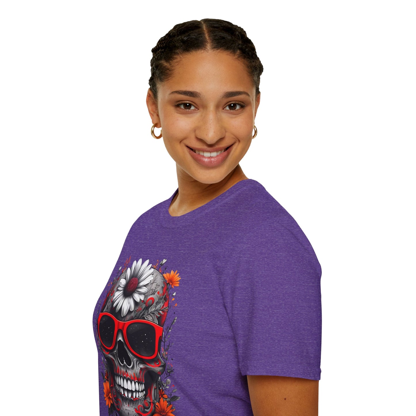 Skull & Flower Graphic T-Shirt, Unisex Casual Tee, Edgy Fashion Wear, Festival Outfit, Gift for Halloween & Day of the Dead