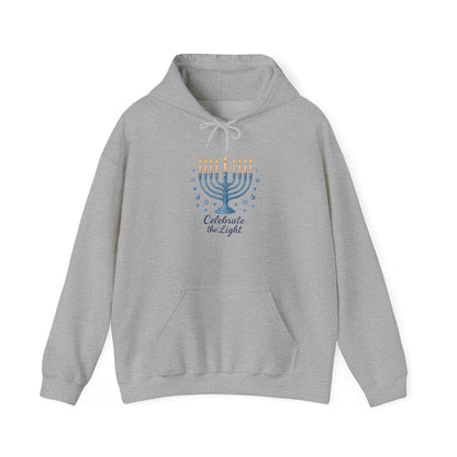 Hanukkah Menorah Hoodie - "Celebrate the Light" Holiday Sweatshirt